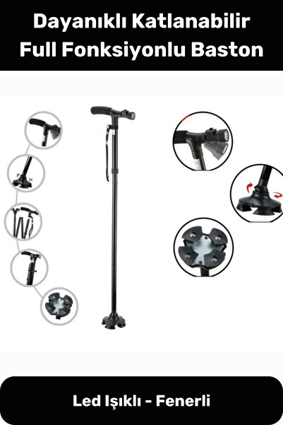 Lidyacottone Led Işıklı Fenerli Yürüyüş Bastonu Kolay Açılıp Kapanan Dayanıkl...