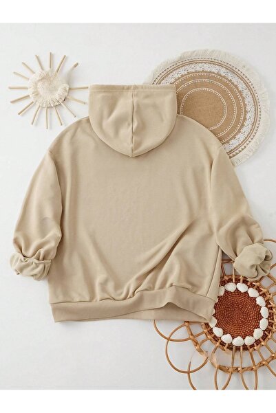 OVER HEAD Μπεζ μπισκότο με στάμπα 3 κλωστών Oversize Hoodie - Καλά Χριστούγεννα Πρωτοχρονιάτικο φούτερ