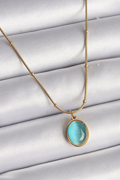 Store 316L الصلب الذهب اللون الأزرق القط العين بيرليسسينت البيضاوي نموذج قلاد...