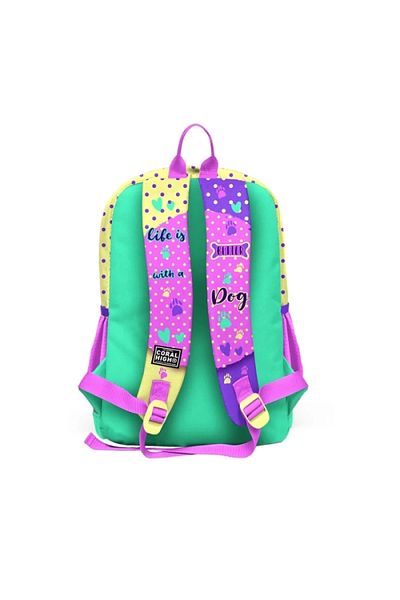 Coral High Dog Patterned School Bag with Glasses 23752