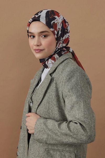 Modakaşmir 110X110 Flow Patterned Cotton Scarf - Tile