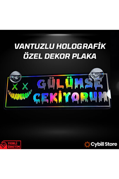 CybillStore Gülümse Çekiyorum Hologramlı Vantuzlu Parlak Siyah Dekor Pleksi P...