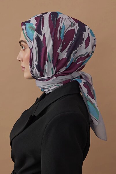 Modakaşmir 110X110 Flow Patterned Cotton Scarf - Light Grey