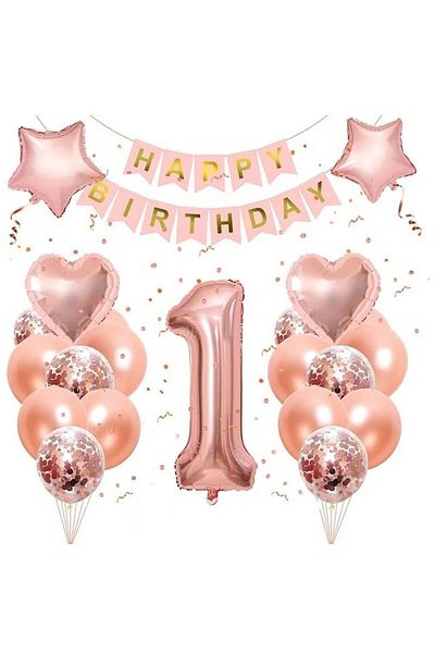 Ezgi Party Store Luxury Rosegold 1 Year Birthday Celebration Party Concept Balloon Set