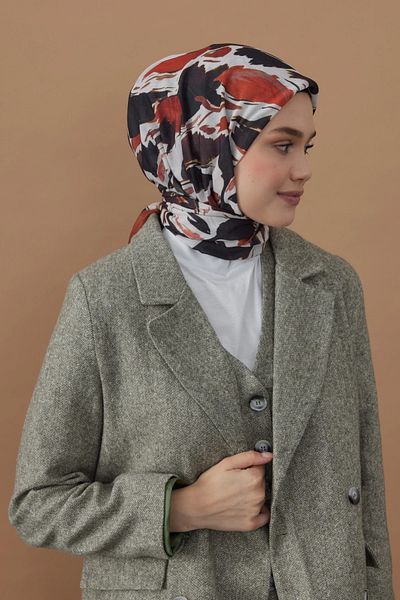 Modakaşmir 110X110 Flow Patterned Cotton Scarf - Tile