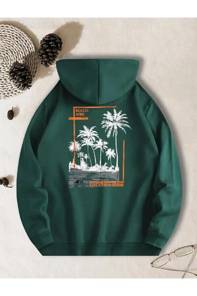 caddekombin Hanorac cu glugă cu buzunar, cu model Vacation Mood, cu 2 fire