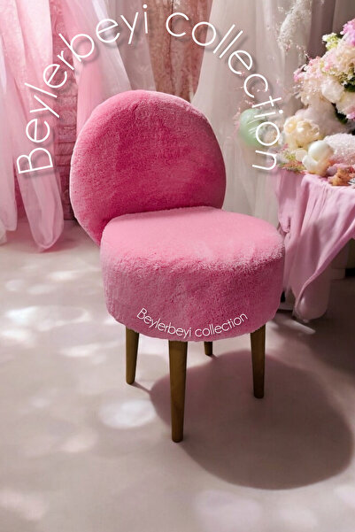 BEYLERBEYİ Makyaj Pufu, Sırtlı Puf, Pembe Peluş, Bench,puf, Yüksek Ayaklı Puf ,mini Berjer
