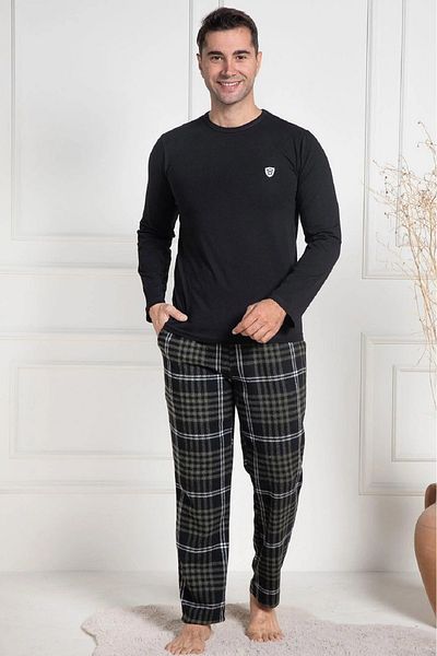 Mecit Pijama Βαμβακερό, Σετ ανδρικές πιτζάμες, λαιμόκοψη, μακρυμάνικο, καρό σχέδιο