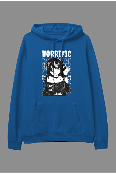 YQYQ - Oversize Kulaklık Genç Kız Siyah Beyaz Tasarım Baskılı Unisex Kapüşonlu Sweatshirt Hoodie