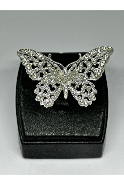 Eslem Aksesuar Gümüş renk kelebek yüzük kadın zirkon taşlı ayarlanabilir