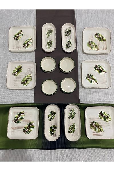 MTD SERAMİK Antique Leaf Pattern Luxury Breakfast Set 14 Pieces for 6 People