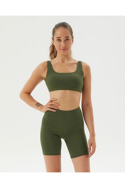Ayma Active Χακί γυναικείο σορτς ποδηλατικό ψηλόμεσο από οργανικό βαμβάκι