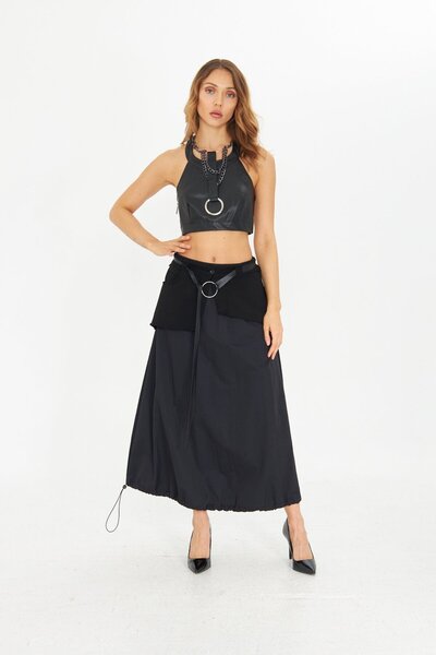 LAMANTE KEMER DETAYLI SİYAH TASARIM ETEK