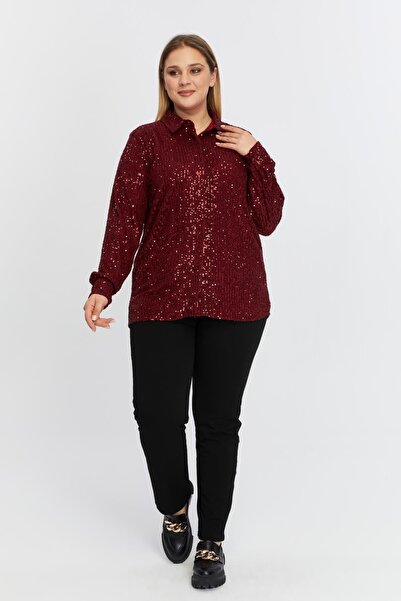 RMG Burgundy Sequined Plus Size Shirt1