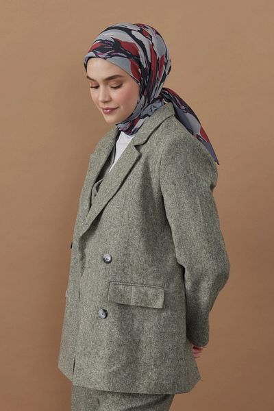 Modakaşmir 110X110 Flow Patterned Cotton Scarf - Dark Gray