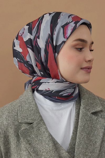 Modakaşmir 110X110 Flow Patterned Cotton Scarf - Dark Gray
