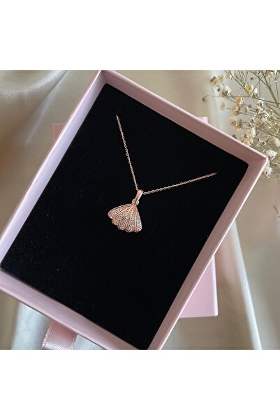 Lovera Jewellery 925 Ayar Gümüş Rose Inci Taşlı Istiridye Kolye | Kadın Zarif Takı Şık Doğum Günü Hediyesi