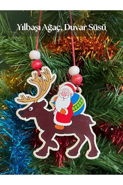 Tuana Trend Santa Claus Deer Christmas Ornament Decor - Wooden Wall Snowflake