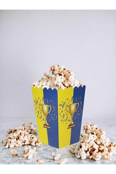 Party Time Yellow Navy Blue Fan Corn Box 8 Pieces