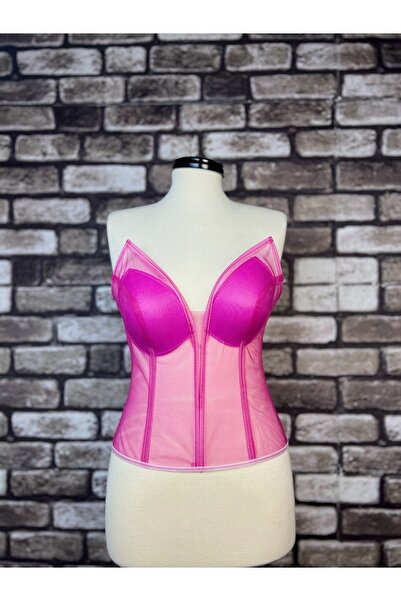 Metay Design مشد بوستير من التول الشفاف باللون الفوشيا - موديل الأذن العمودية