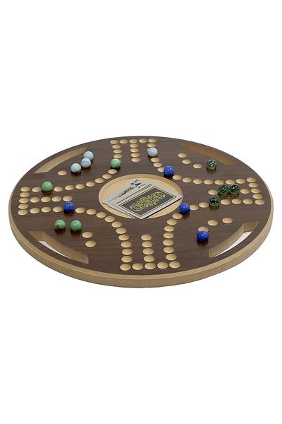 ALBADER Numbered Jackaroo Wooden Board Game, Curved jackaro For 4 Players With Cards & Marbles