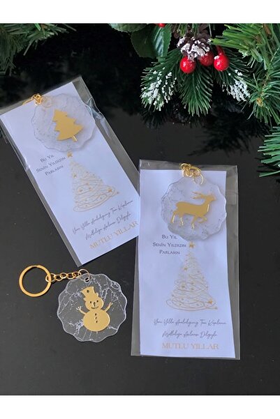 Masalsı Concept 12 Adet Yılbaşı Hediyesi Çam Ağacı Geyik Kardan Adam Figürlü Anahtarlık Ve Kartı Yeni Yıl Hediyesi