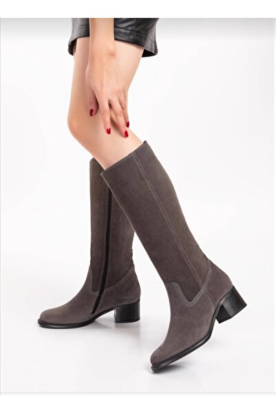 Elile Shoes Iç Astarı Kürklü Baldırı Geniş Süet Deri Kadın Çizme 34-35-41-42-43-44 Numara