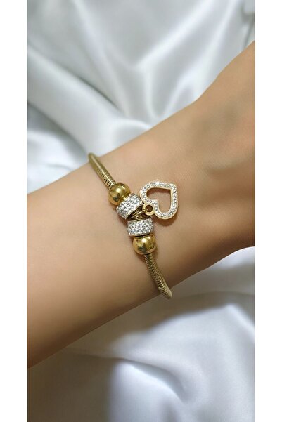 İthal الذهب الصلب القلب مفصلة الزركون حجر المرأة سوار، سوار