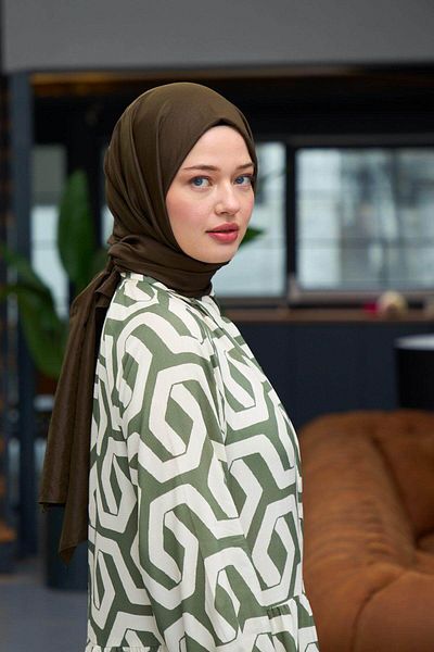 İpekhan Plain Pattern Voile Shawl Dark Brown Voile Silk Shawl - 9800-06