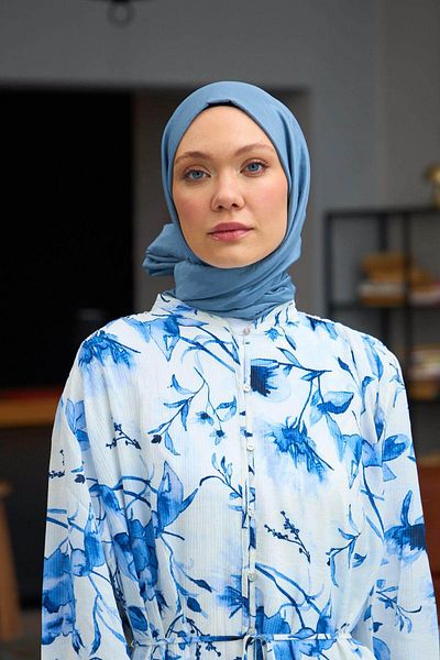 İpekhan Απλό μοτίβο Voile Wrap Sky Blue Voile Μεταξωτό σάλι - 9800-07