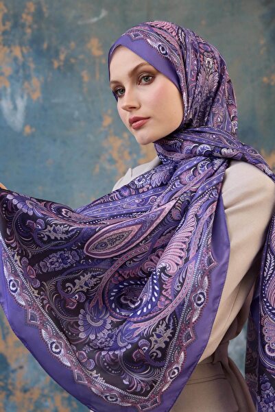 İpekhan Şal Desen Vual Şal Lila Vual İpek Şal -  9801-04