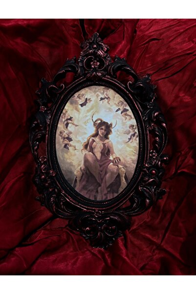 Milo Art El Yapımı Kırmızı Eskitmeli Lilith Temalı Vintage Siyah Beton Çerçev...