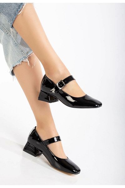 ASKA SHOES Черни лачени кожени обувки на ток 4 см Kömen St-006