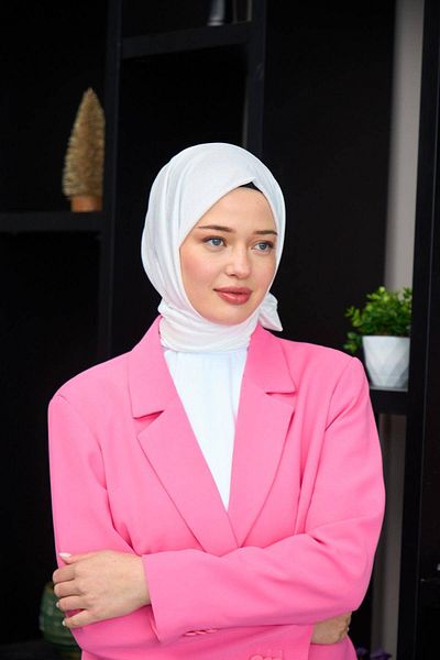 İpekhan Plain Pattern Voile Shawl White Voile Silk Shawl - 9800-19