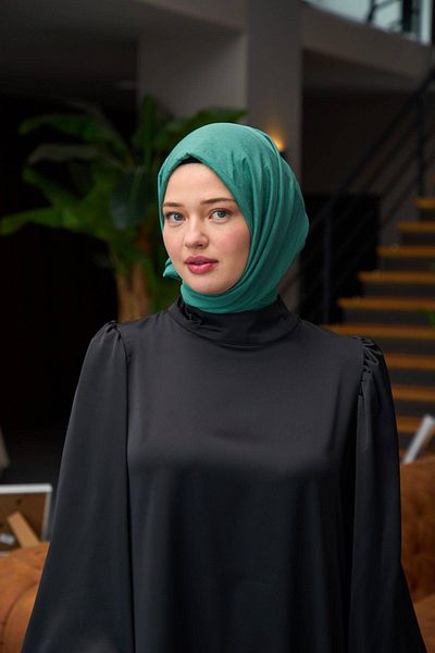 İpekhan Şal Voile Model Simplu Şal Mătase Voile Verde Pădure - 9800-36