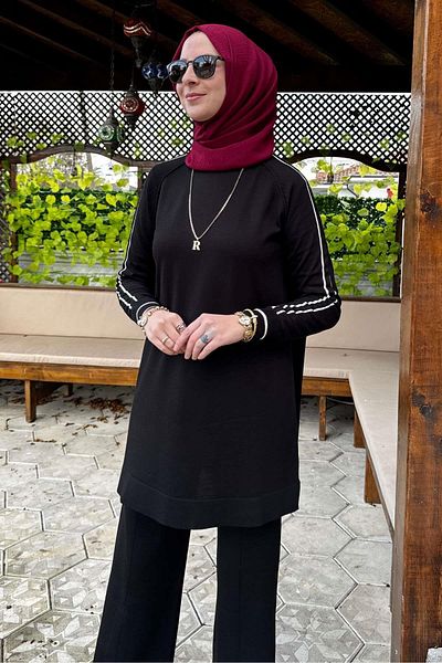 Rabia Şamlı Μαύρο Πλεκτό Σετ - Παντελόνι Star