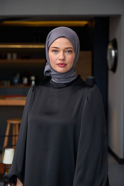 İpekhan Plain Pattern Voile Shawl Silver Grey Voile Silk Shawl - 9800-39