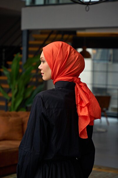 İpekhan Plain Pattern Voile Shawl Pumpkin Orange Voile Silk Shawl - 9800-42