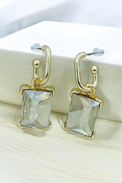 TRENDTAKI أقراط متدلية مطلية بالذهب من حجر سواروسكي الرمادي0107