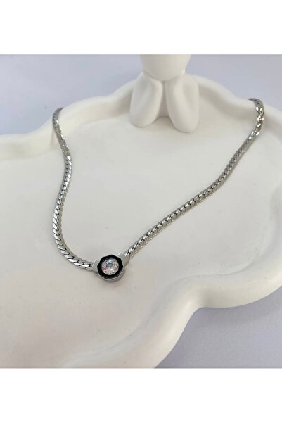 İthal Silver Steel Zircon Stone Serenay Necklace, Necklace