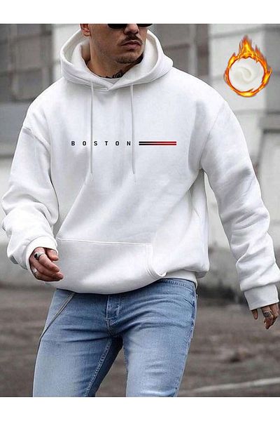 MODASHOT Φούτερ Unisex Boston με στάμπα, ράστερ εσωτερικά και κουκούλα