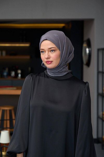 İpekhan Plain Pattern Voile Shawl Silver Grey Voile Silk Shawl - 9800-39