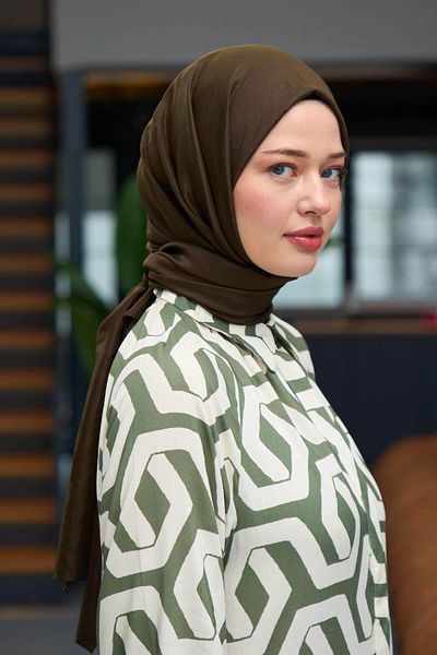 İpekhan Plain Pattern Voile Shawl Dark Brown Voile Silk Shawl - 9800-06