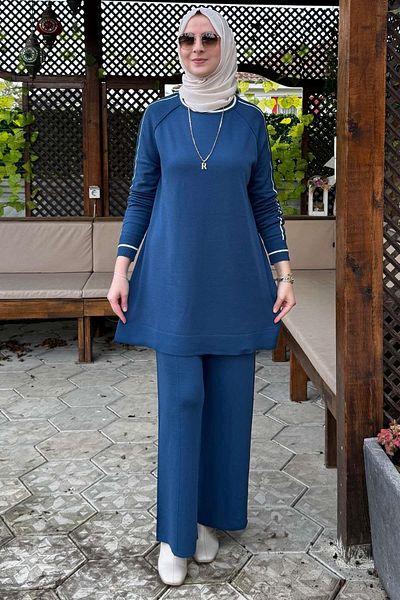 Rabia Şamlı Πλεκτό Σετ Indigo Star - Με Παντελόνι