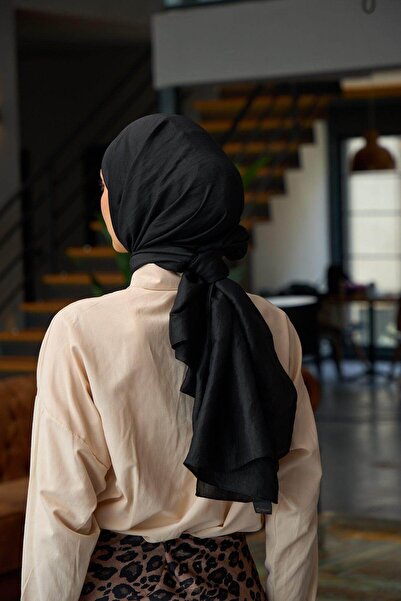 İpekhan Plain Pattern Voile Shawl Black Voile Silk Shawl - 9800-24