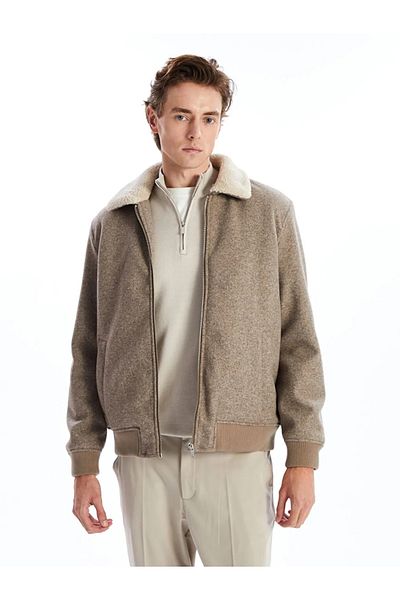 LC Waikiki Southblue Brown Standard Fit Shirt Collar Men's Stamp Coat