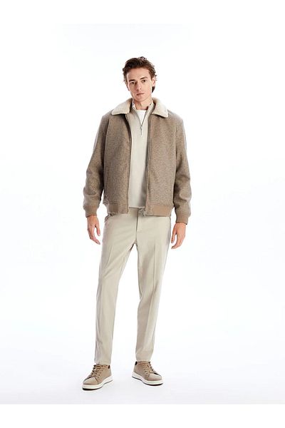 LC Waikiki Southblue Brown Standard Fit Shirt Collar Men's Stamp Coat
