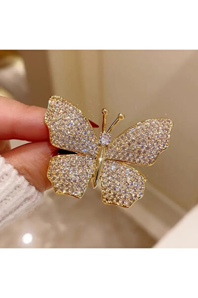betbay Işıltılı Kelebek Broş/Yaka İğnesi - Hediyelik Karton Kutusunda