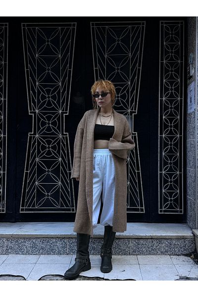 Bak'ap Maxi Long Trend Fleece Knitwear Low Sleeve Bat Sleeve Long Cardigan