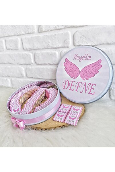 Angel Gift Chocolate 100 Adet Isme Özel Pembe Melek Kanatlı Kız Bebek Hediyel...